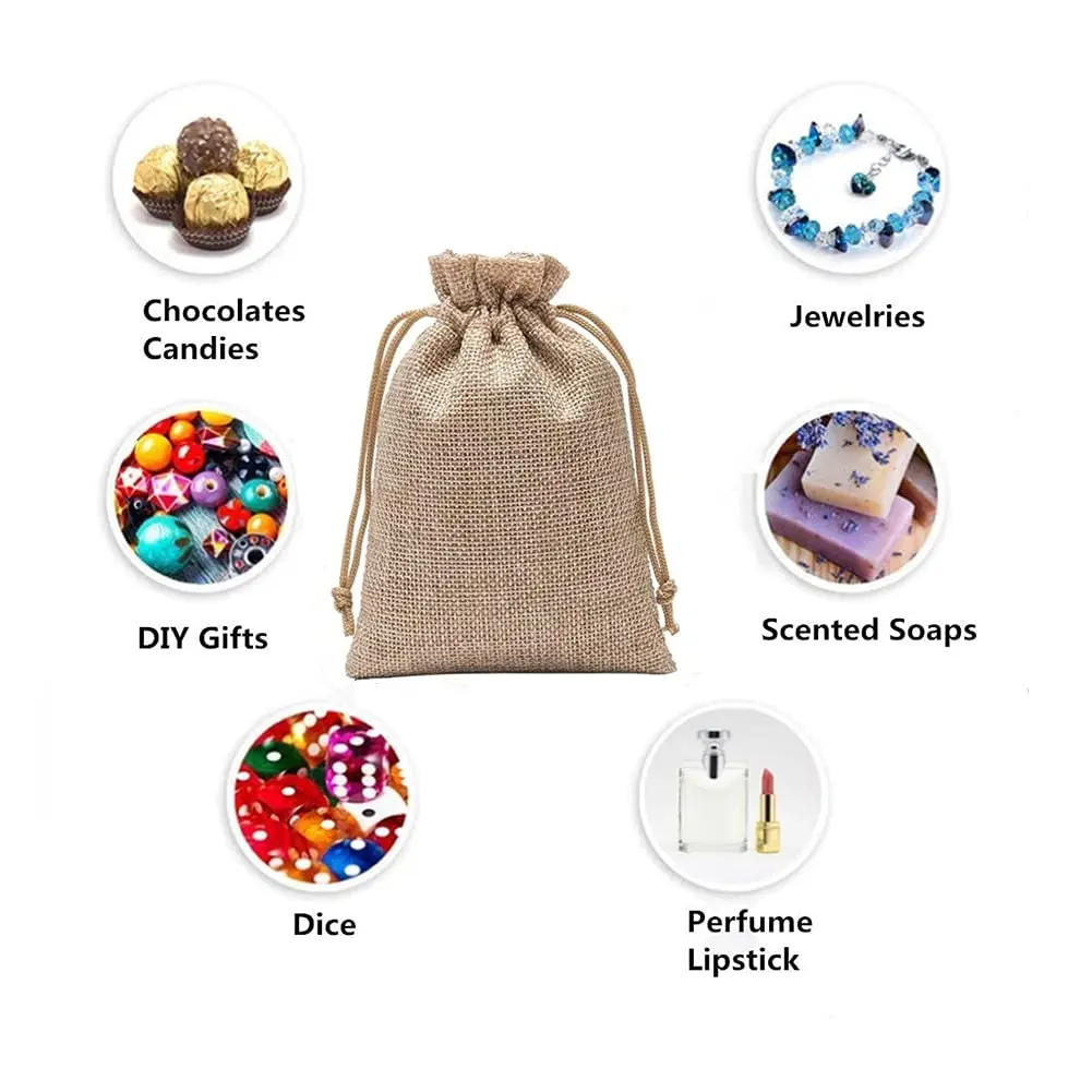 Jute Burlap Gift Bags Wedding Hessian Jute Bags Linen Jewelry Pouches with Drawstring for Wedding Party