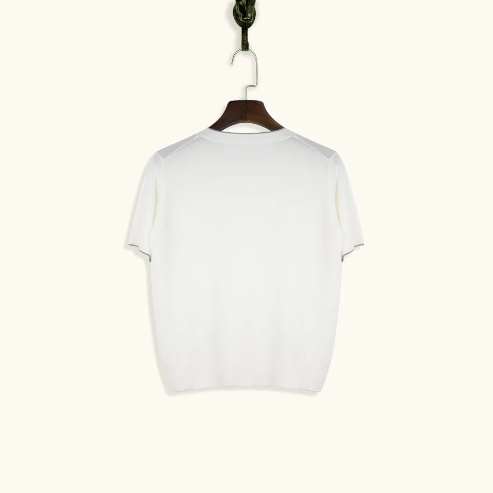 
2021 Korean Fashion Plain Summer Tencel Black and White for cos Short Sleeve Ladies Knitted Sweater 