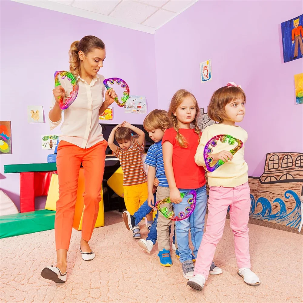 Cheap LED Light up Tambourine Musical Flashing Tambourine Handheld Percussion Instrument Glow Tambourine for Neon Party Supplies