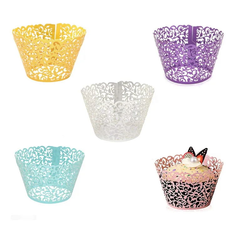 Custom Multicolor Paper Baking Cup Cake Molds Border Hollowed Out Vine Pattern Cake Cups