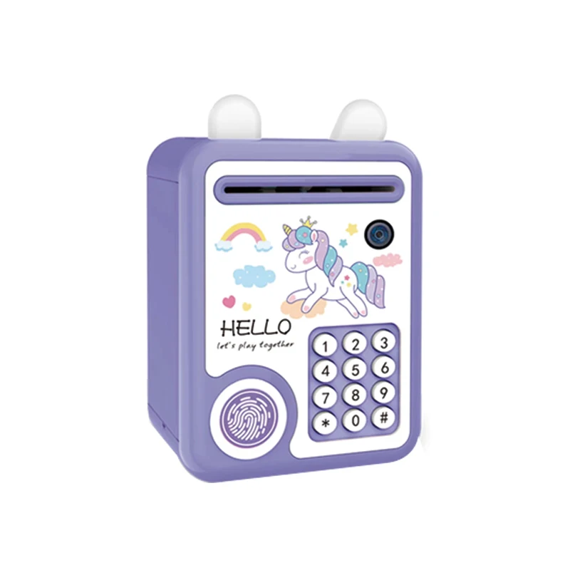 kid birthday gift cute animal pattern automatic roll money fingerprint password face recognition security mini piggy bank