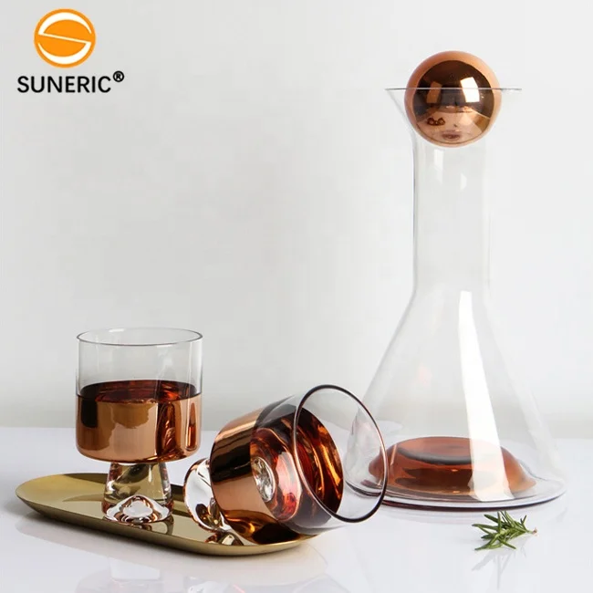 Nordic Cool Kettle Glass Water Jug Crystal Wine Bottle Whiskey Set Decanter Glasses Gold With Round Stopper