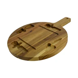 Bulk Acacia Wood Round Cutting Block  Cheese Serving Platter Meat Fruit Charcuterie Cheese Board and Knife Set with Handle