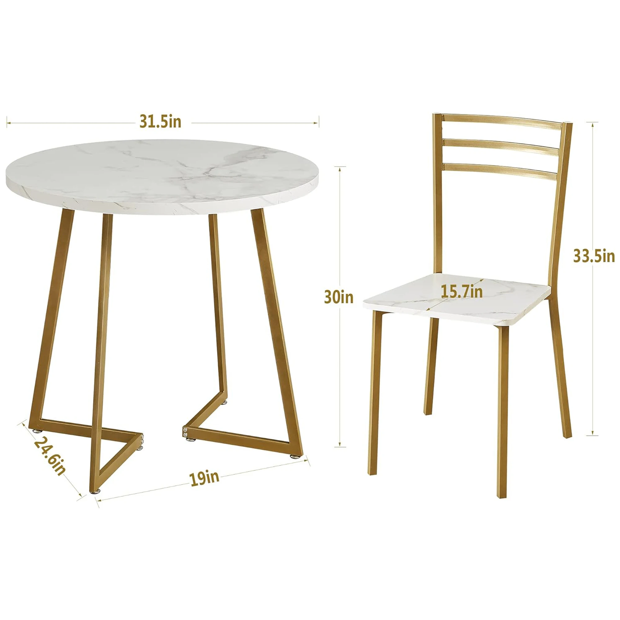 3pcs Kitchen Furniture Set Modern Faux Marble Round Dining Table with 2 Upholstered Chairs for Small Space