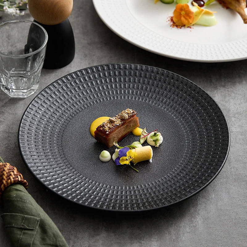 Ceramic Dinner Plate Round Breakfast Steak Pasta Pizza Salad Dessert Serving Tray Show Platter Home Buffet Restaurant Dinnerware