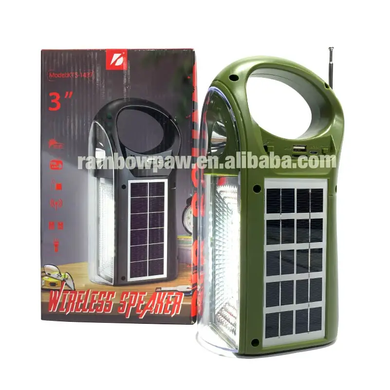 Kts Speaker Solar Charging Bt Wireless Outdoor Portable 3 Inch Speaker With Led Torch Light Emergency Flashlight mp3 fm radio