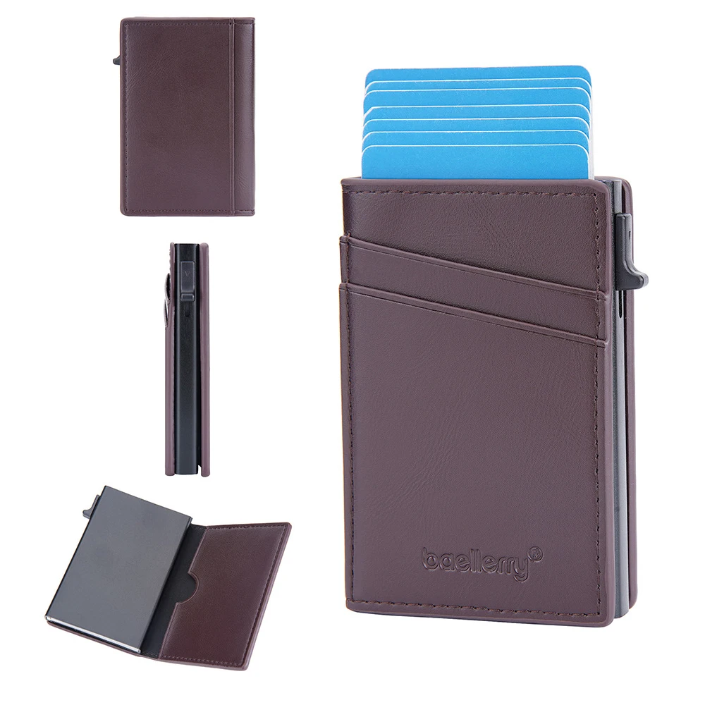 Modern Stylish Men Minimalist Multifunctional Side Push Credit Card Pop-out RFID Card Holder Slim Aluminum Wallet