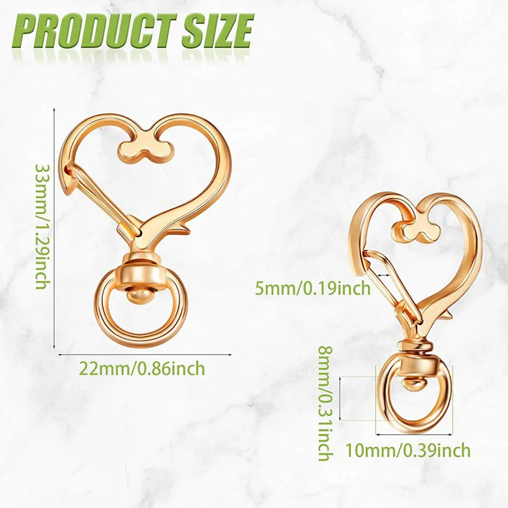 Metal Heart Shape Claw Swivel Lobster Clasp Keychain Key Rings Alloy Spring Snap Hook Hanging Buckle Chips For Jewelry Making