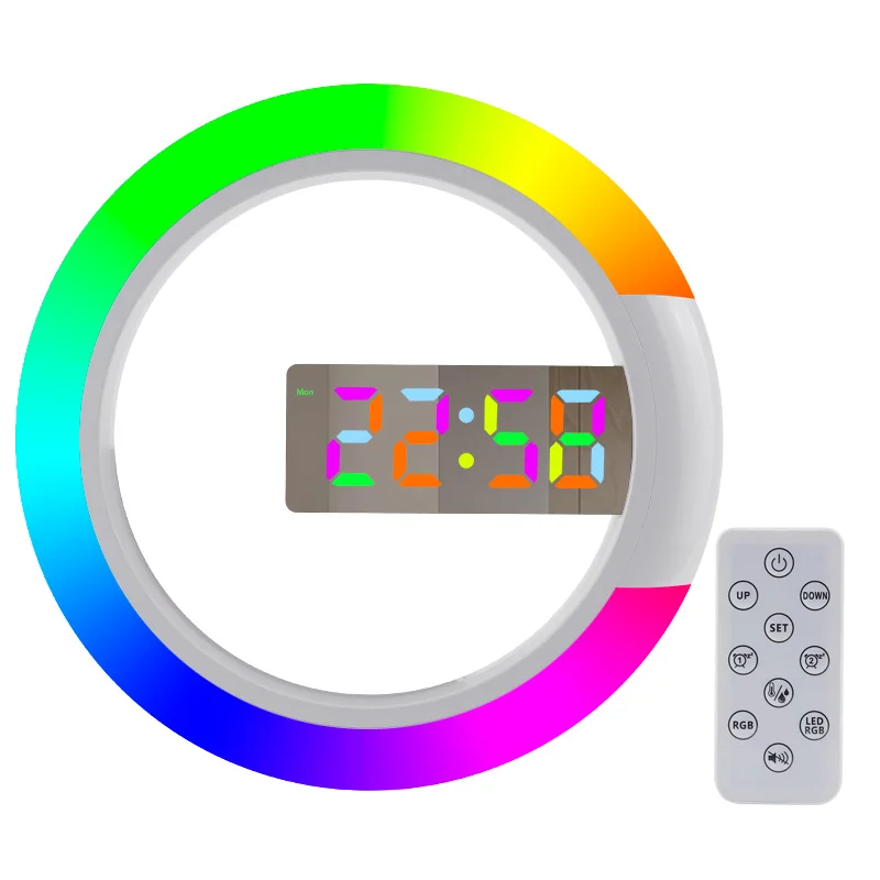 Настенные часы Rgb Led для мини неоновые зеркальные уникальные современные цифровые многофункциональные