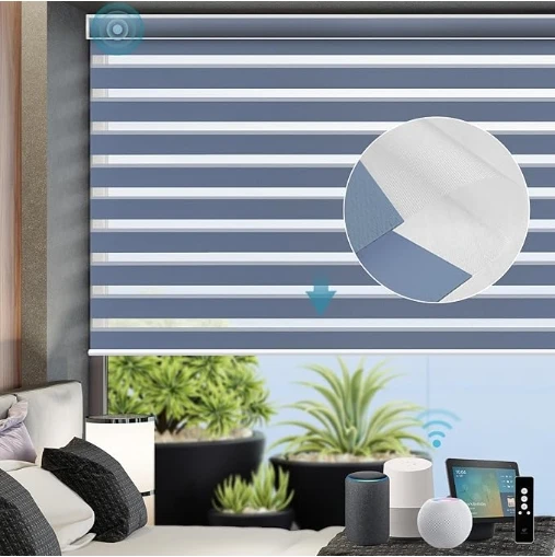 Моторизованные зебровые шторы с балдахинной работой Homekit Thread Alexa Z-Wave Smart Dual Layer автоматические горизонтальные оконные