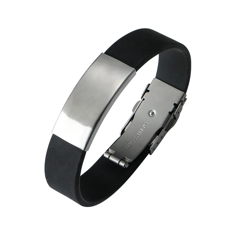 Environmentally Friendly Custom Ajustable Belted Bangles Colourful Carve Silicone and Stainless Steel Letter Bracelet