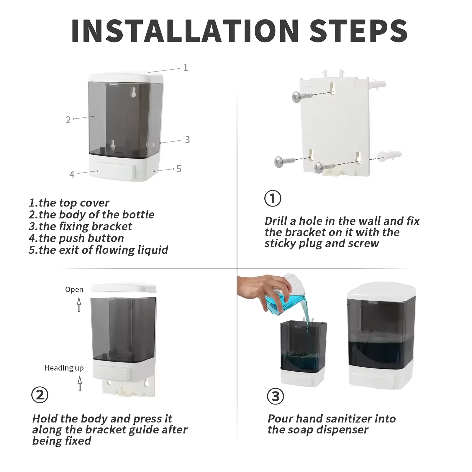 Bathroom Wall Mounted 1000ml Soap Dispenser for Shower Shampoo Conditioner Lotion Dish Home Hotel Manual ABS Hand Soap Dispenser