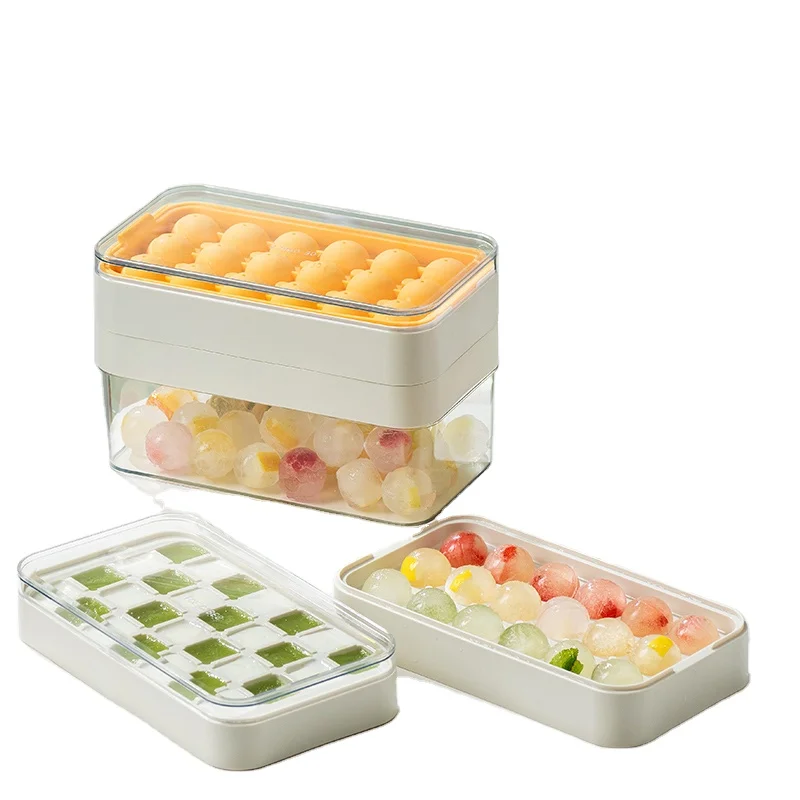 Pinmoo Amazon Hot Selling Food Grade Silicone Round Ice Cube Ball Tray with Lid and Bin Ice Cube Tray with Ice Container