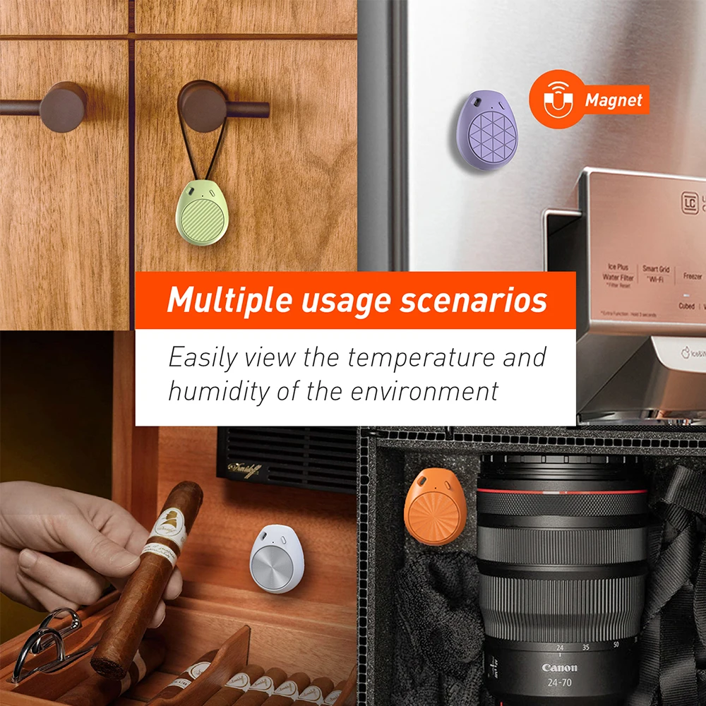 2-Pack Smart Bluetooth Wireless Digital Moisture Sensor Meter Temperature Humidity Mini Hygrometer With Magnet and Clock