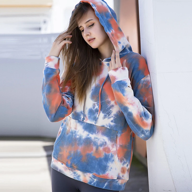 2022 Women Cotton Warm Hoodies Pullover Fashion Tie Dye Print Sweatshirt Women Long Sleeve Hoodie Casual Sweatshirts