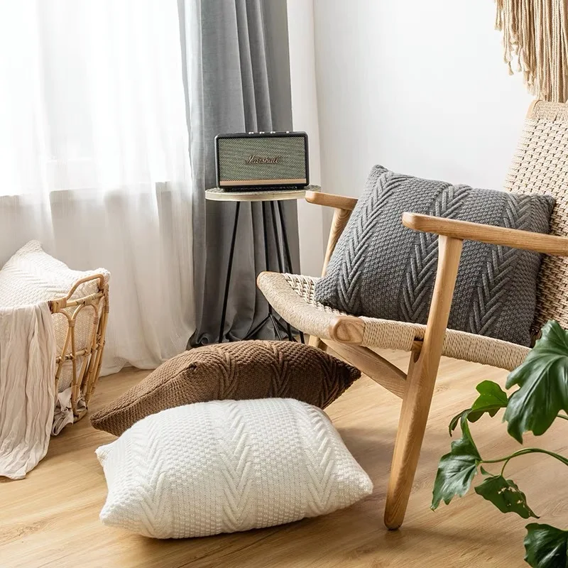 2021 Amazon Wholesale  luxury Sofa pillow case acrylic decorative chunky knit cushion covers