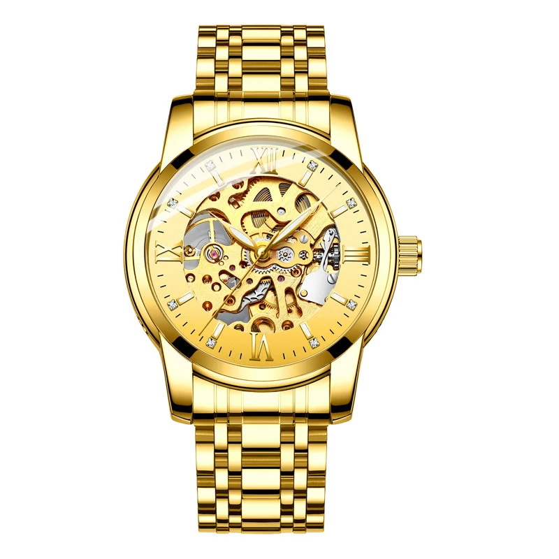 BIDEN Top Luxury Brand Mens Automatic Watches Men Stainless steel Skeleton Mechanical Wristwatch Relogio Masculino
