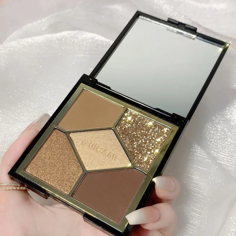 Long-lasting waterproof matte pearlescent glitter earth tones five-color eyeshadow palette