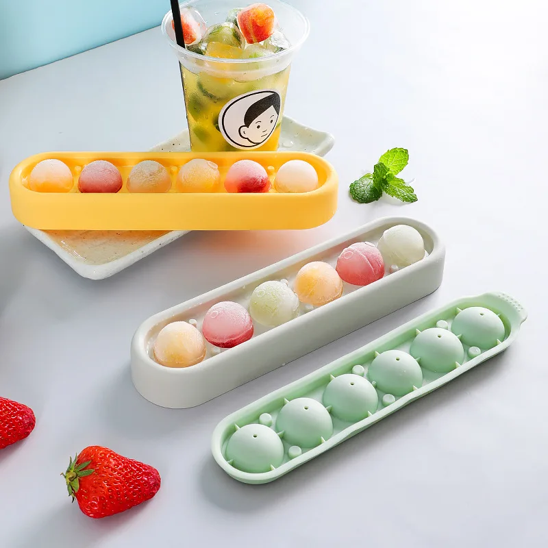 2023 new high quality Homemade 6 holes High capacity ball shape ice mold silicone ice cube tray with lid 2.3cm ball design