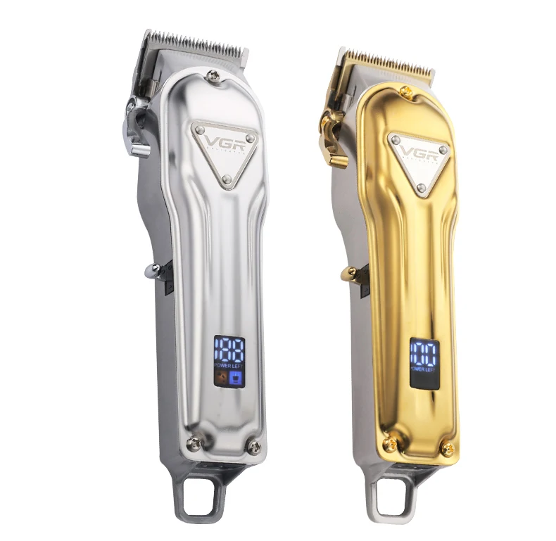 VGR V-140 New Cordless Barber Haircut Professional Rechargeable USB Salon Wholesale Gold All Metal With Lcd Hair Clipper Trimmer