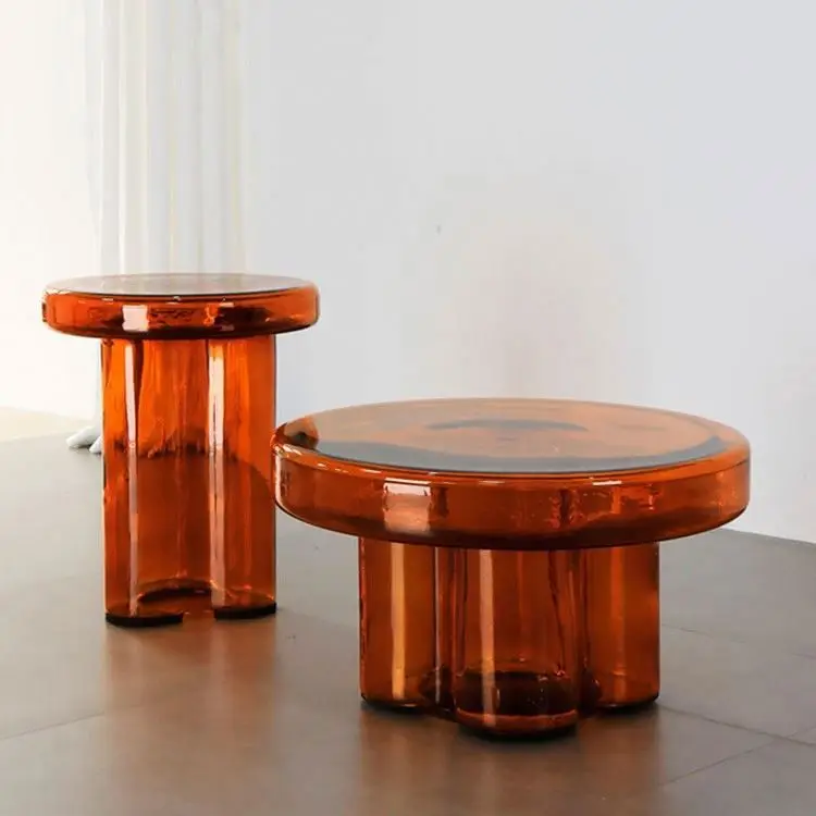 New Design Home Furniture Orange Side Table Wholesale Modern Colorful Glass Coffee Table Sets for Living Room