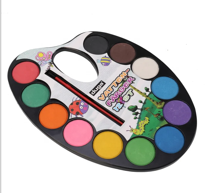 12 шт. Палетка сухих акварельных красок с кисточкой для рисования акварельных тортов