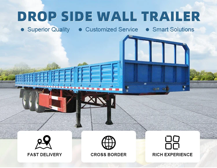 40ft Side Wall Semi Trailer Flat Bed Mini Enclosed Drop Side Wall Trailer Dump Truck