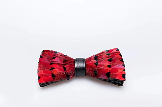 Mens Handmade Feather Pre-tied Bow tie and Brooch Sets