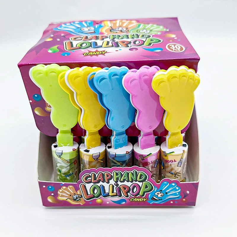 china high quality hand clap candy toys so funny Football bell foot shaped candy manufacturer and lollipop toy for children