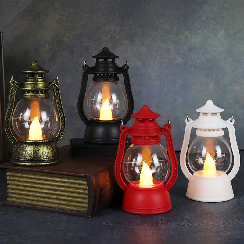 Factory Retro small oil lamp LED portable small lantern antique kerosene Night Light for home garden decoration