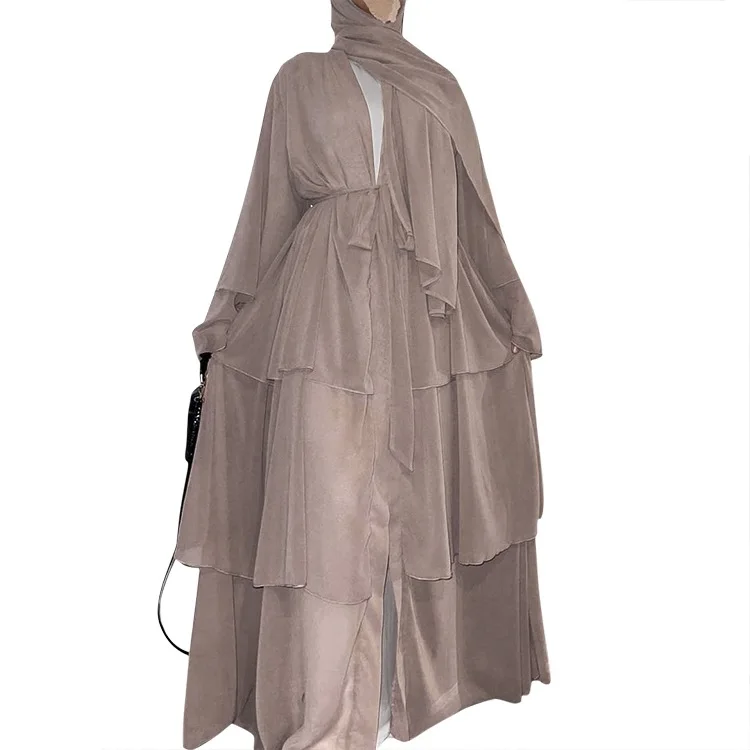 3 Layers Chiffon Eid Abayah Islam Dubai Turkey Islamic Clothing Abaya Dress For Muslim Ladies New Fashion 2023
