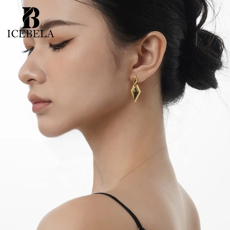 Minimalist 925 Sterling Silver Rhomboid Earrings Female Long Bright Surface Geometric Earrings For Girls