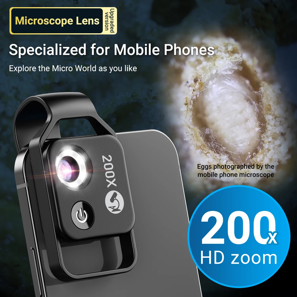 Mobile Camera lens 200X Pocket Zoom LED Magnifier Clip-On Mobile Phone Microscope Macro Lens for Jewelry/Insects /science
