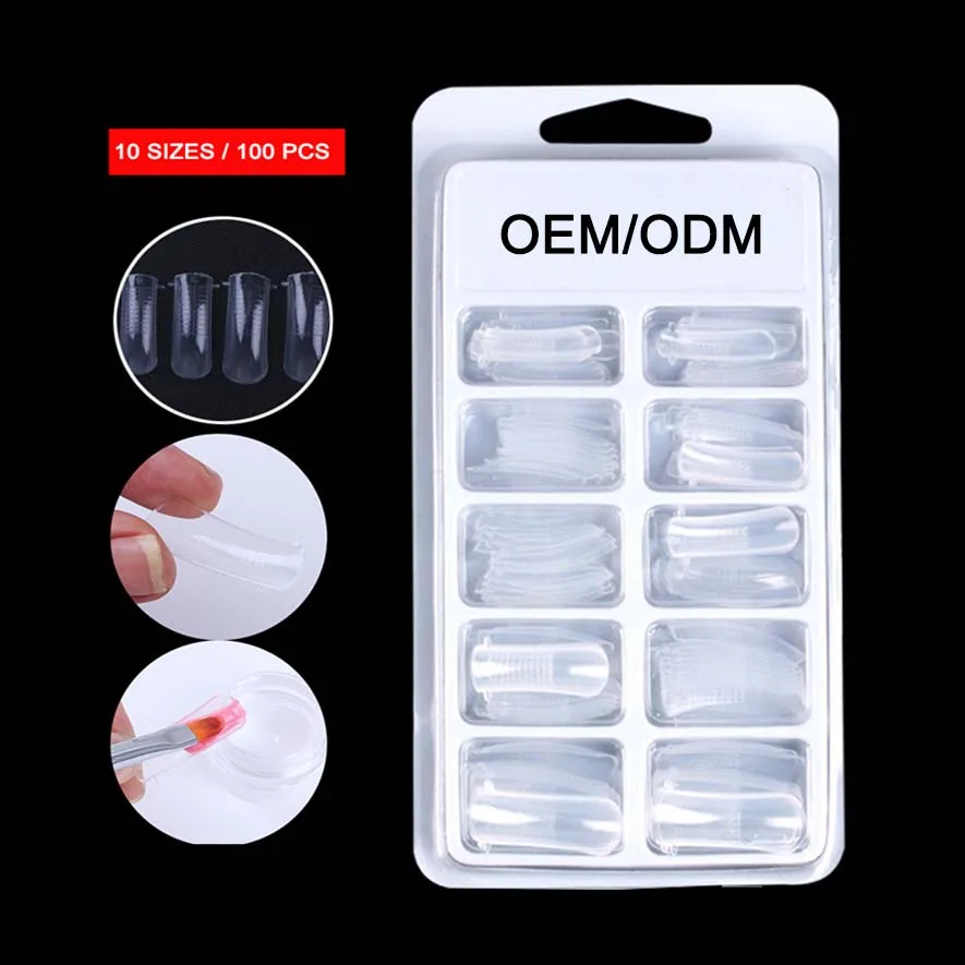 Private Label 100 Pcs Clear Quick Building False Nail Forms UV Gel Acrylic Poly Extension Nail Mold Tips