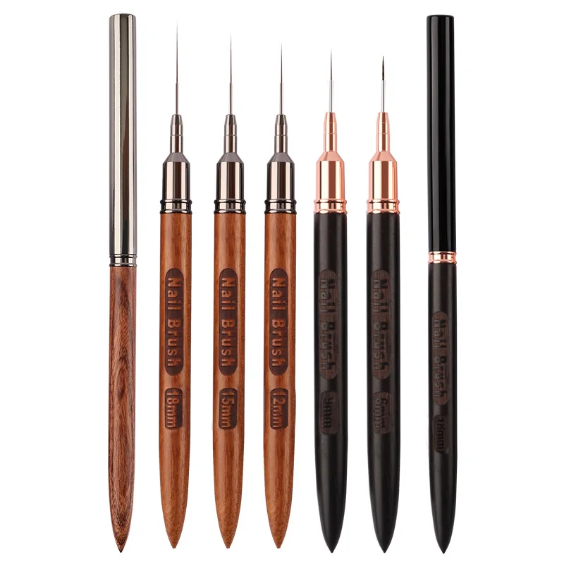 High Quality 6/9/12/15/18mm sandalwood handle nail drawing pen nail art liner brush gel polish brush