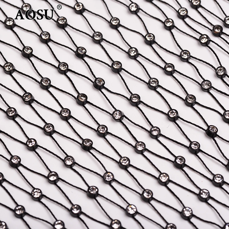AOSU 1 Meter Clear Glass Rhinestone Mesh Fabric Sewing Crystals Trim Net Stretch Diamond Ribbon Strass Applique For Dress
