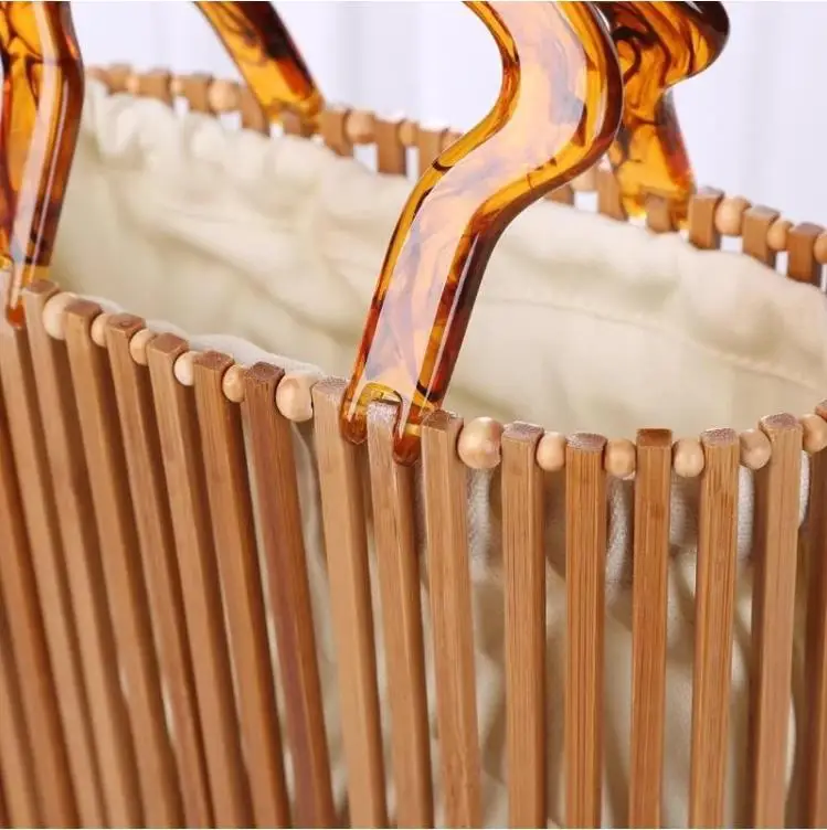 Natural Bamboo Clutch Bag Straw Woven Round Handbag For Women Hollow Out Bamboo Basket Bag Round Handbag For Women Hollow Out