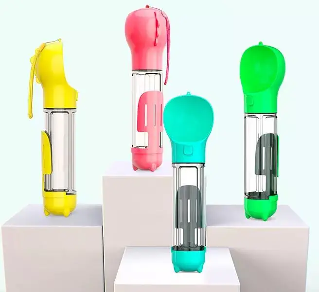Factory Pet Supplies Puppy Portable Multi-function Recycled Water Food Bottle Plastic 3 in 1 Sustainable Mascota Accesorio