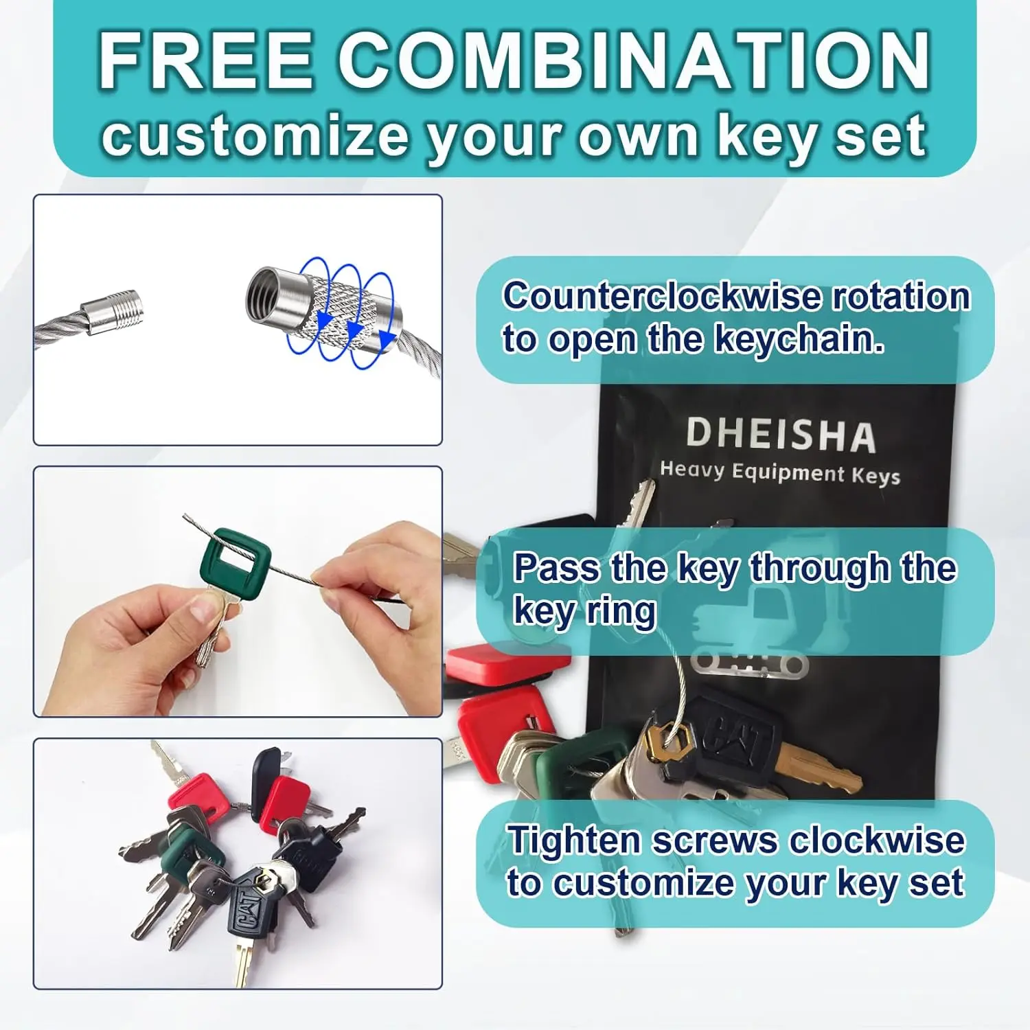 Heavy Equipment Universal Ignition Key Set - 15 Keys, Fits Excavators, Loaders & More