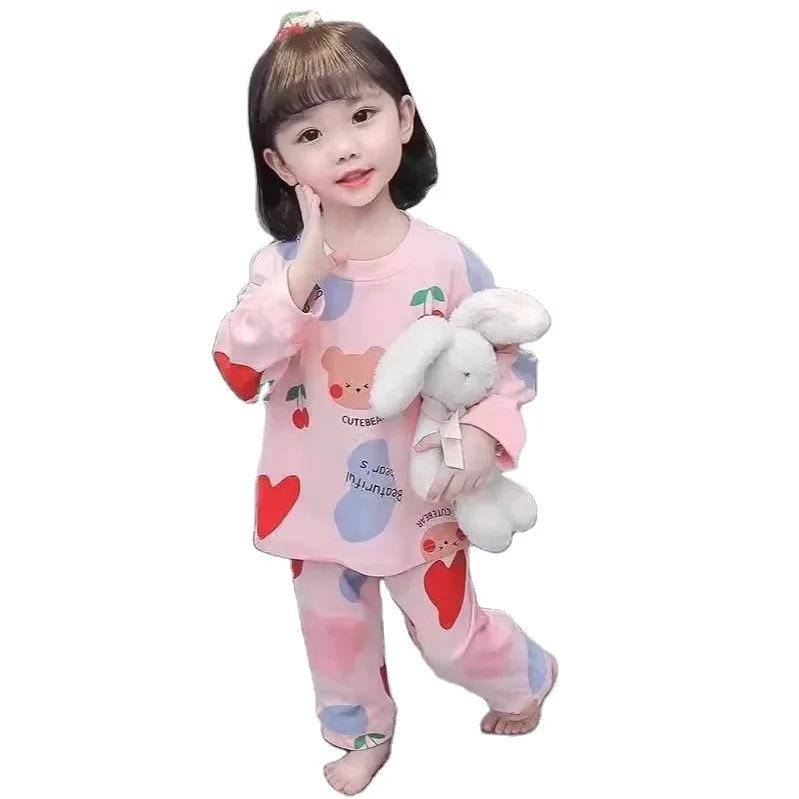 Spring and autumn new cute girls long-sleeved pure cotton soft home wear suit