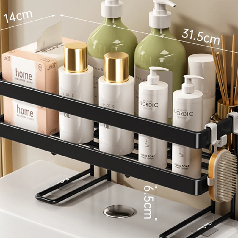 New Arrival Wall Mounted 2-Layer Bathroom Storage Rack Organizer with Hooks for Organizing Your Space