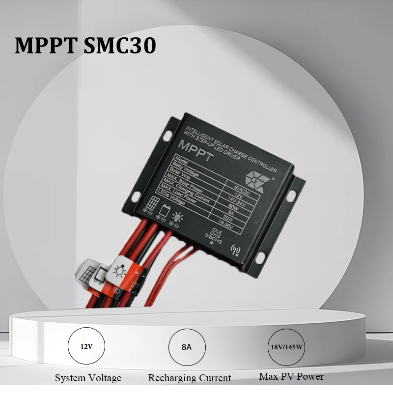 Gloss SMC30 12V battery LED 30W Charging 8A 18V/145W solar panel  MPPT solar street light charge controller