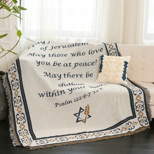 Cheap Wholesale China Factory Customized Embroidered Jacquard Polyester/cotton Fabric Woven Tapestry Blanket