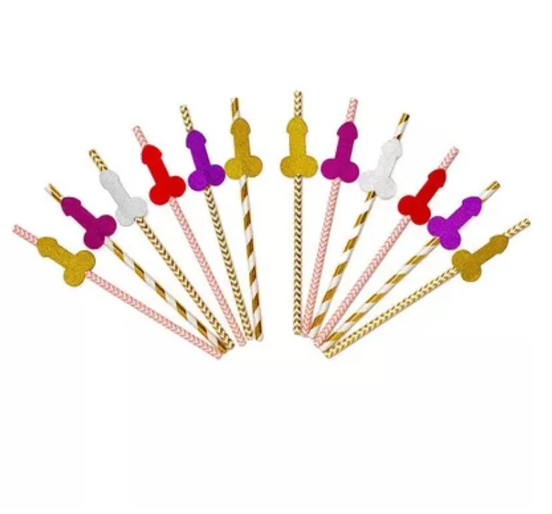 Bachelor party funny straws adult drinking wine creative gold/pink sexy cock straw decoration