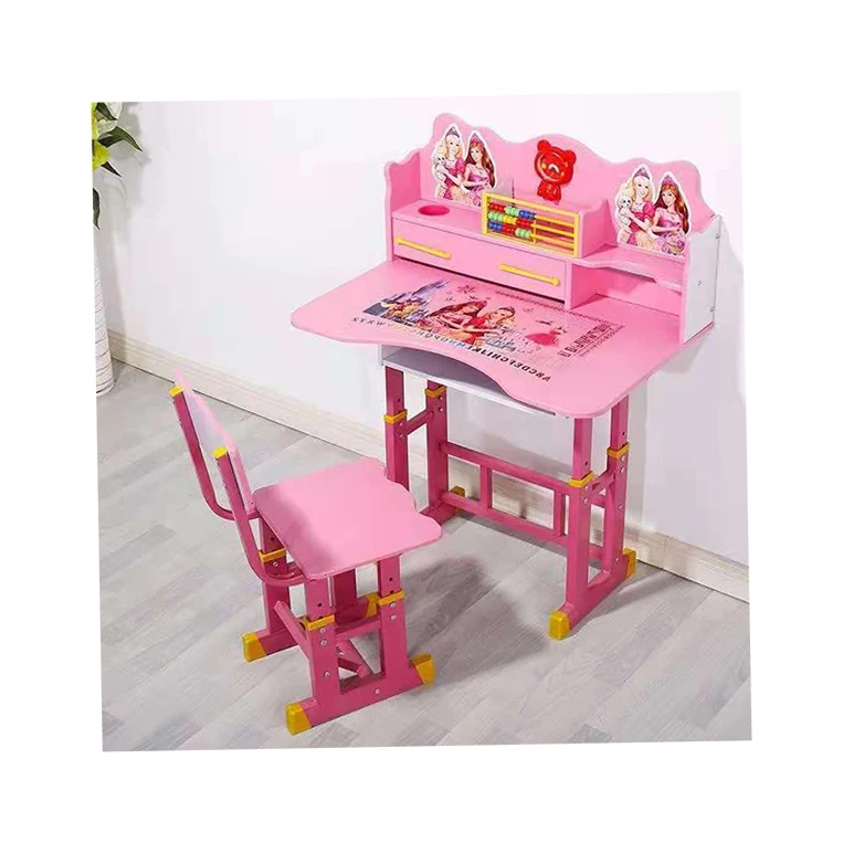 Kids Furniture Desk Wood Table Studying Learning And Chair Child Study Pink Ergonomic Cute 8010B Stady Baby Tables For Sets