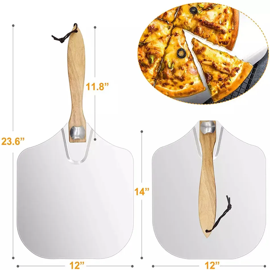 Wholesale Aluminum Metal Ovens Pizza Shovel Pizza Peel Easy Storage Pizza Paddle with Foldable Wooden Handle