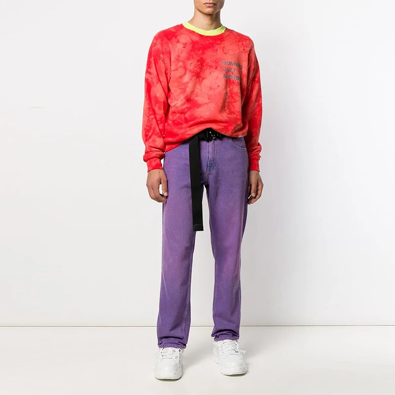 New Fashion  Denim Acid Washed  Effect  Straight Fit Jeans Casual Trousers Mens