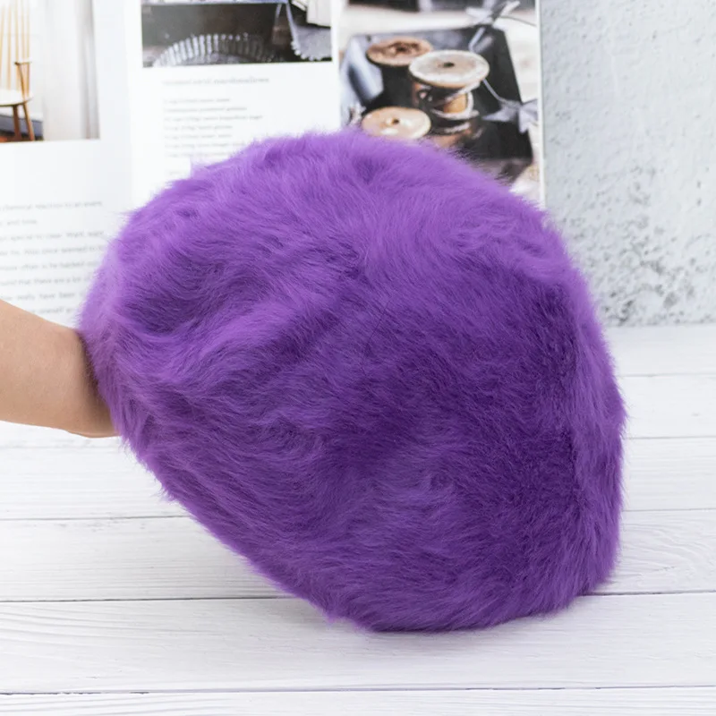 Winter Rabbit Hair Hat New Winter Solid Color Knitted Beret Cap Boina Thickened Warm Hats Elegant Beret Hat