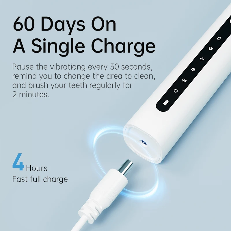 Ultrasonic vibration travel sonic electric toothbrush with 2 replacement brush head High Powered Electric Toothbrush
