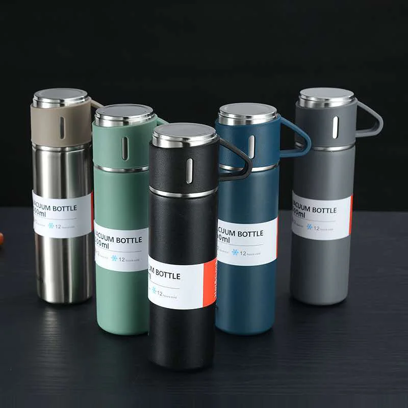 500ml Business Gift Box Set 3 in 1 Stainless Steel Water Bottle 500ml Thermos Cup Gift Set Vacuum Flask Set